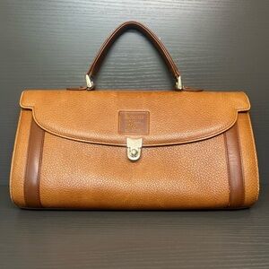 Vintage Burberrys Brown Pebbled Leather with Haymarket Check Interior Bag